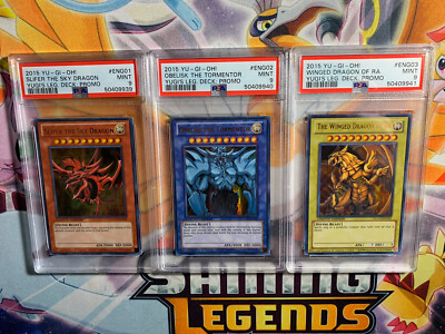 Yugioh Egyptian God Card Set Slifer, Obelisk, Ra YGLD-ENG01, ENG02, ENG03 PSA 9-image