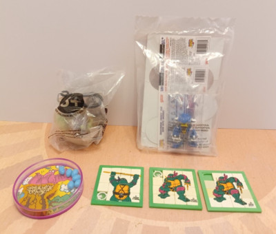 Vintage Mixed Toy Lot Z-Bots Action Figure Godzilla Egg TMNT Sliding Puzzles-image
