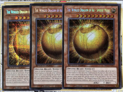 YuGiOh Winged Dragon of Ra - Sphere Mode - SBC2-END03 PLAYSET 3x - SECRET RARE-image
