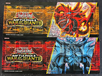 Yugioh Set of 2 Battle Pack 2 War of the Giants Playmats!! Slifer + Obelisk-image