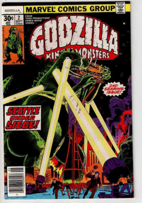 GODZILLA #2 (1977) ~VF+ Cover art by Herb Trimpe Godzilla attacking Seattle-image
