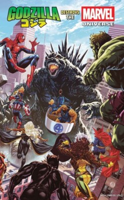 GODZILLA DESTROYS THE MARVEL UNIVERSE #1 WRAPAROUND COVER - PRESALE 7/16/25-image