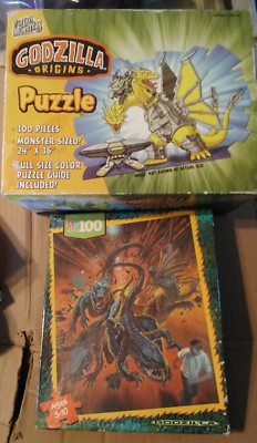 2 Jigsaw Puzzle LOT Milton Bradley Godzilla 1998 Mecha King Ghidorah 2007-image