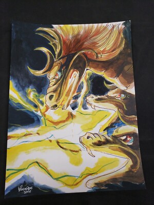 King Ghidorah Godzilla Tessa Rose Original Acrylic & pen 9x12 watercolor paper-image