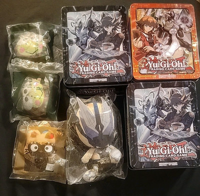 Yu GI OH  TIN EMPTY PLUS WINGED DRAGON OF RA PLUS 2 HELL KITTY Kaman Plush Toys-image
