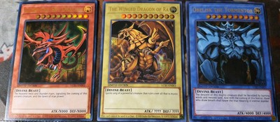 YuGiOh GOD CARDS OBELISK THE TORMENTOR SLIFER THE SKY DRAGON WINGED DRAGON RA LP-image