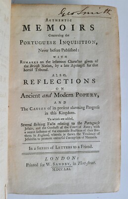 1761 MEMOIRS of PORTUGUESE INQUISITION antique in ENGLISH-image