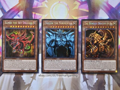 Yugioh Egyptian God Card set Obelisk Slifer Ra Prismatic Secret Rare SBC2-image