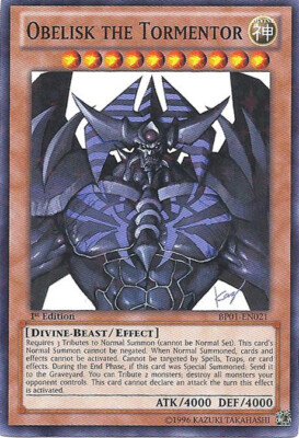 Yugioh! LP Obelisk the Tormentor - BP01-EN021 - Starfoil Rare - 1st Edition Ligh-image
