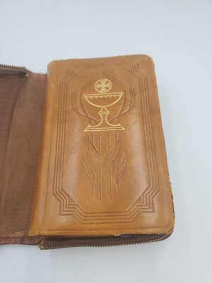 Rare Vtg Mass and Vespers: Latin-German Leather Bound Book W/ Leather Case-image