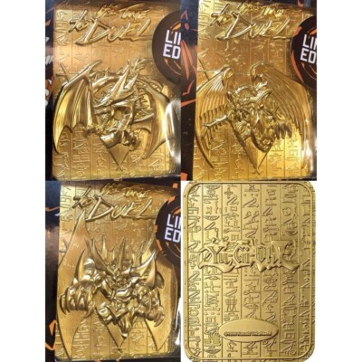 Yugioh Set Of 3 Egyptian Gods 24 Karat Gold Plated Metal Card Fanattik Limited-image