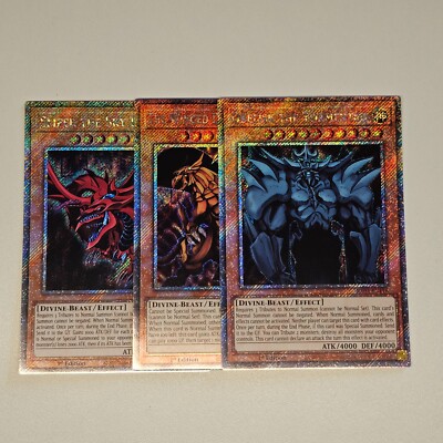 3x Egyptian God Set Slifer Obelisk Winged Dragon RA RA04 Platinum Secret Rare EU-image