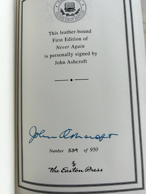 NEVER AGAIN by John Ashcroft SIGNED 1st Edition w/ COA-image