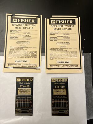 Two Pairs of FISHER STV-410 Speaker Badges/Stickers - Specs & Details-image