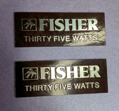 Vintage Genuine Fisher Thirty Five Watts Speaker Badge Logo Pair 1970s C3-image