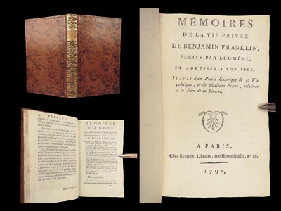 1791 Benjamin Franklin TRUE 1st ed Autobiography Memoirs Americana Electricity-image