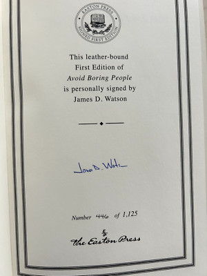 AVOID BORING PEOPLE by James Watson - SIGNED leather bound 1st edition w/ COA-image