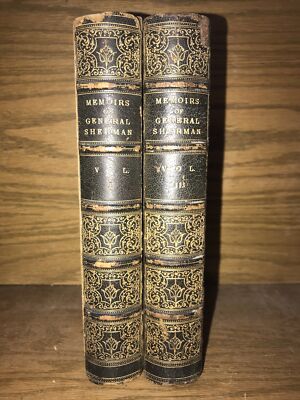 LEATHER Set;MEMOIRS GENERAL SHERMAN! 1875 First Edition Civil War —Detached Poor-image