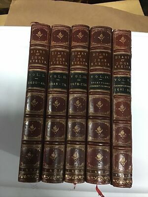 1827 Memoirs of John Evelyn His Diary, from 1641 to 1705-6 Leather In 5 Volumes-image