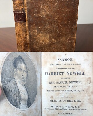 Sermon & Memoirs of Harriet Newell, 1814 Antique Christian Martyr India Leather-image