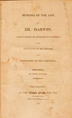 Memoirs of the Life of Dr. Darwin by Anna Seward 1804 HC-image