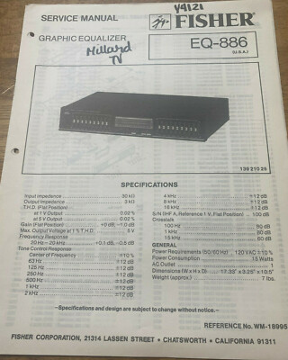 FISHER EQ-886 GRAPHIC EQUALIZER ORIGINAL SERVICE REPAIR MANUAL -image
