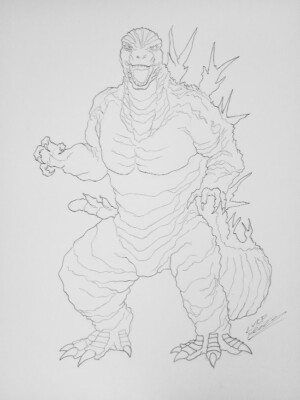 Godzilla 11x17 ORIGINAL PEN & INK ILLUSTRATION By Luke Korolowicz-image