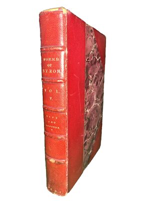 Works Of Lord Byron Volume 5 “life & Leathers” Poet 1832 Red Leather Antique -image