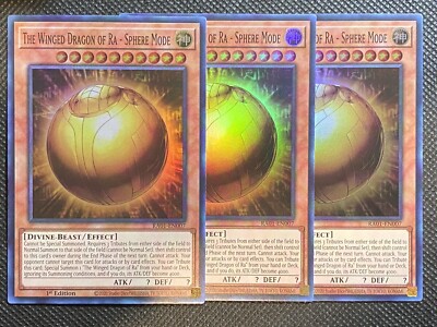 3x YuGiOh! The Winged Dragon Of Ra - Sphere Mode RA01-EN007 Super Rare 1st ED NM-image