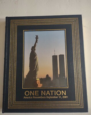ONE NATION : America Remembers September 11, 2001 Leather Bound Hardcover Book-image