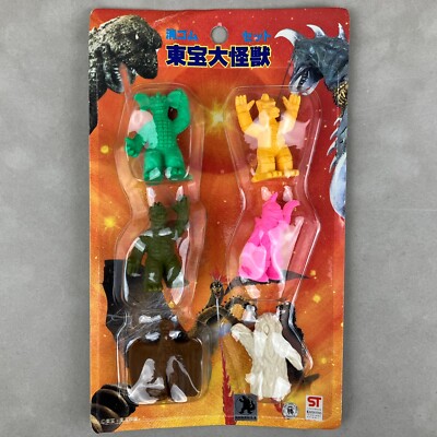 Vintage 80's Yamakatsu Godzilla Keshi Rubber Eraser 6pc Kaiju Figure Set SEALED-image