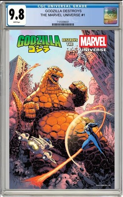 GODZILLA DESTROYS MARVEL UNIVERSE #1 DAVE WACHTER VARIANT CGC 9.8 PRESALE 7/16-image