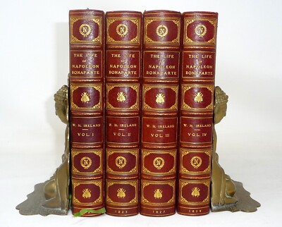 1828 Set 4 Leather Gilt Napoleon Bonaparte France Cruikshank Color Foldouts-image