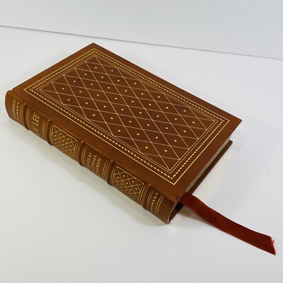 R E LEE Leather Bound Book Watered Silk End Papers Page Edge Gilding-image