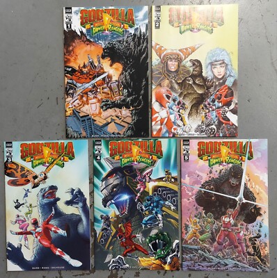 Godzilla Vs Mighty Morphin Power Rangers II 1 2 3 4 5 Complete 1:10 Variant Set-image