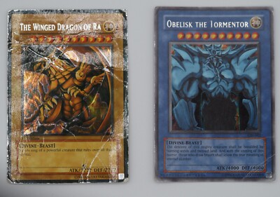 Yugioh GBI-002 Obelisk the Tormentor + The Winged Dragon of Ra GBI-003 Lot DMG -image