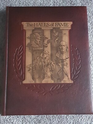 Vintage 1977 The Halls of Fame Hand Crafted Mission Leather Bound Book -image