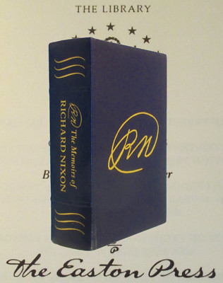 Richard Nixon Memoirs Signed Easton Press Library Presidents 1988 Blue Leather-image