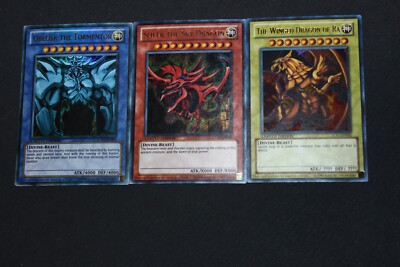 Yugioh Card Lot LP-MP Ultra Rare Slifer, Obelisk The Tormentor, & Ra LC01-image