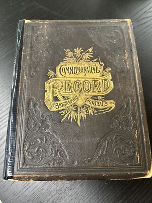 Antique Leather Bound 1893Commemorative Record Biographies Settlers PA-image