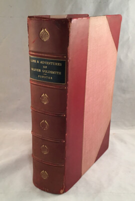 ANTIQUE LEATHER BOOK THE LIFE AND ADVENTURES OF OLIVER GOLDSMITH BY JOHN FORSTER-image
