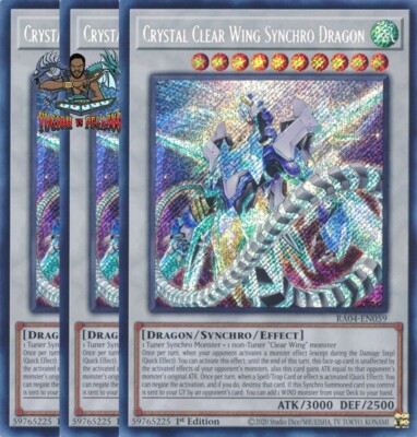 Yugioh! 3x Crystal Clear Wing Synchro Dragon RA04-EN059 Secret Rare 1st Ed NM-image