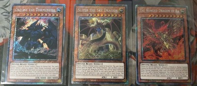 Egyptian God Cards Set Obelisk Slifer Winged Ra NM YuGiOh RA03 Platinum Secret-image