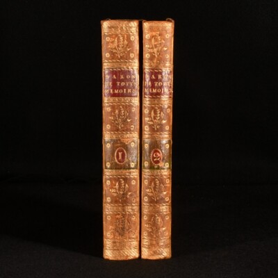 1785 2 vol. Memoirs of Baron de Tott  Translated from the French Tree Calf Bi...-image