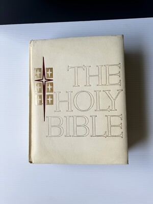 Vtg The Holy Bible Catholic Life Edition NAB 1965 Cream Leather Bound Padded-image