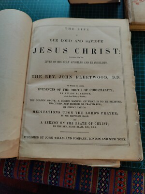 Antique 1850's Leather Bound Fleetwood's Life Of Christ Pub. John Tallis-image