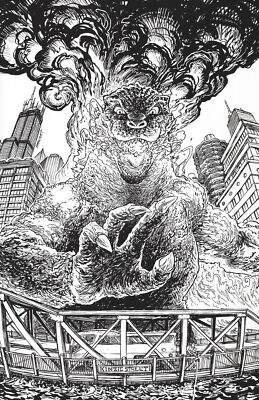 Godzilla vs America Chicago #1 1:25 Ryan Browne B&W Virgin Variant IDW 2025-image
