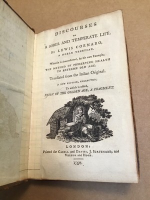 Discourses On A Sober And Temperate Life.  Cornaro  London 1798 Longevity Diet-image
