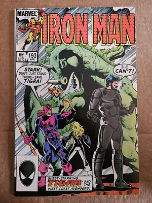 Iron Man #193 Marvel 1985 Hawkeye Mockingbird Tigra vs Godzilla Dr Demonicus-image