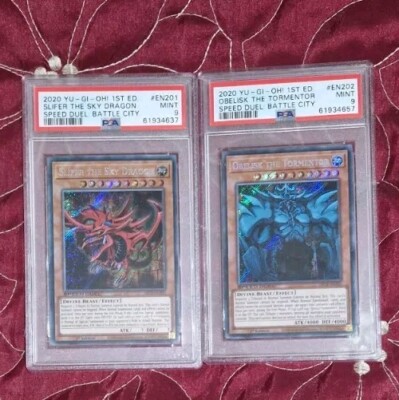  PSA 9 MINT Obelisk AND PSA 9 MINT Slifer 1st Edition Secret Rare-image